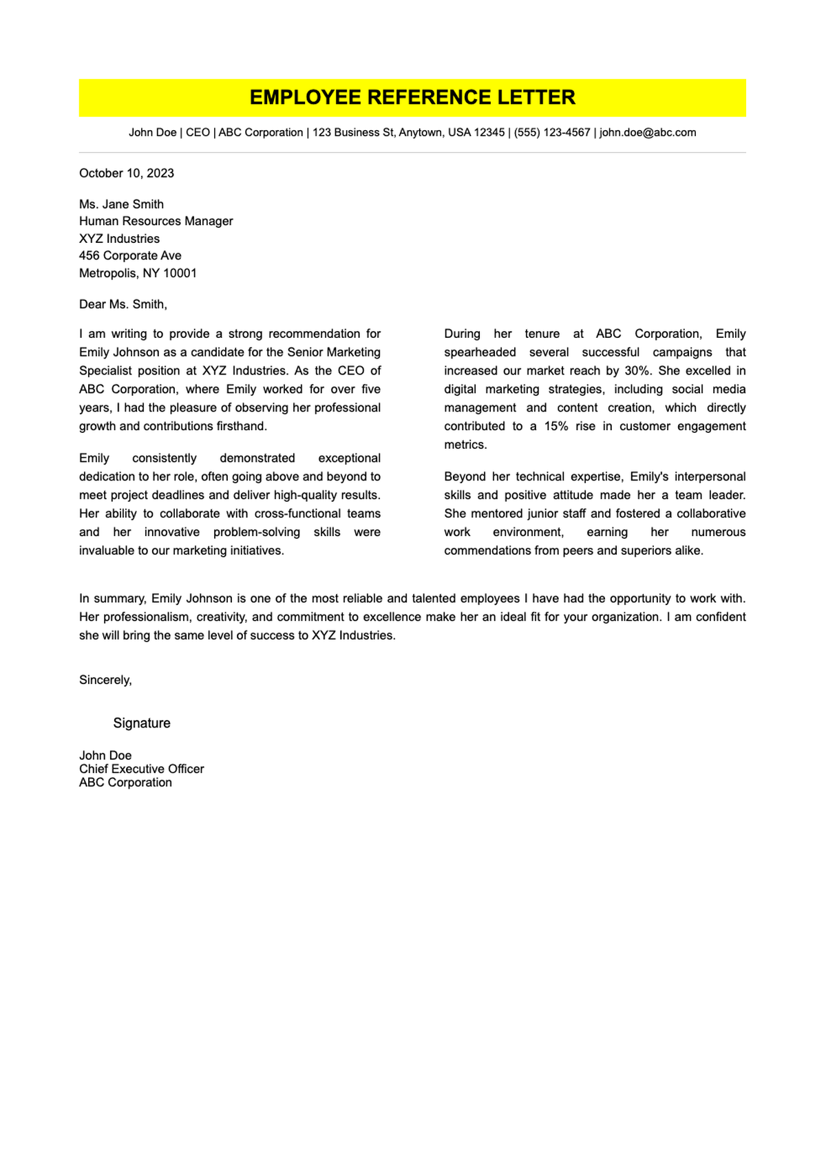 Student recommendation letter for university admission with highlighted title and teacher signature_variant_1